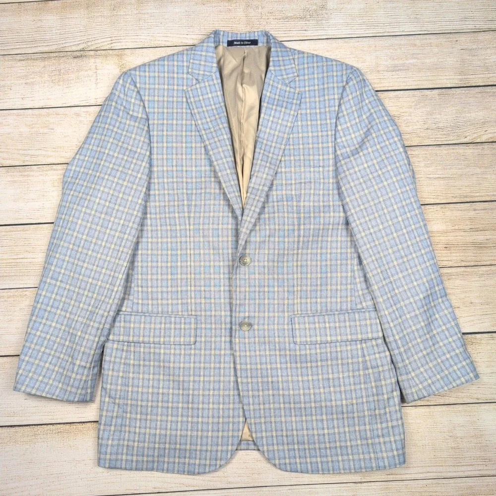 Alan Flusser Mens 38R Blue Plaid Two Button Blazer Sport Coat